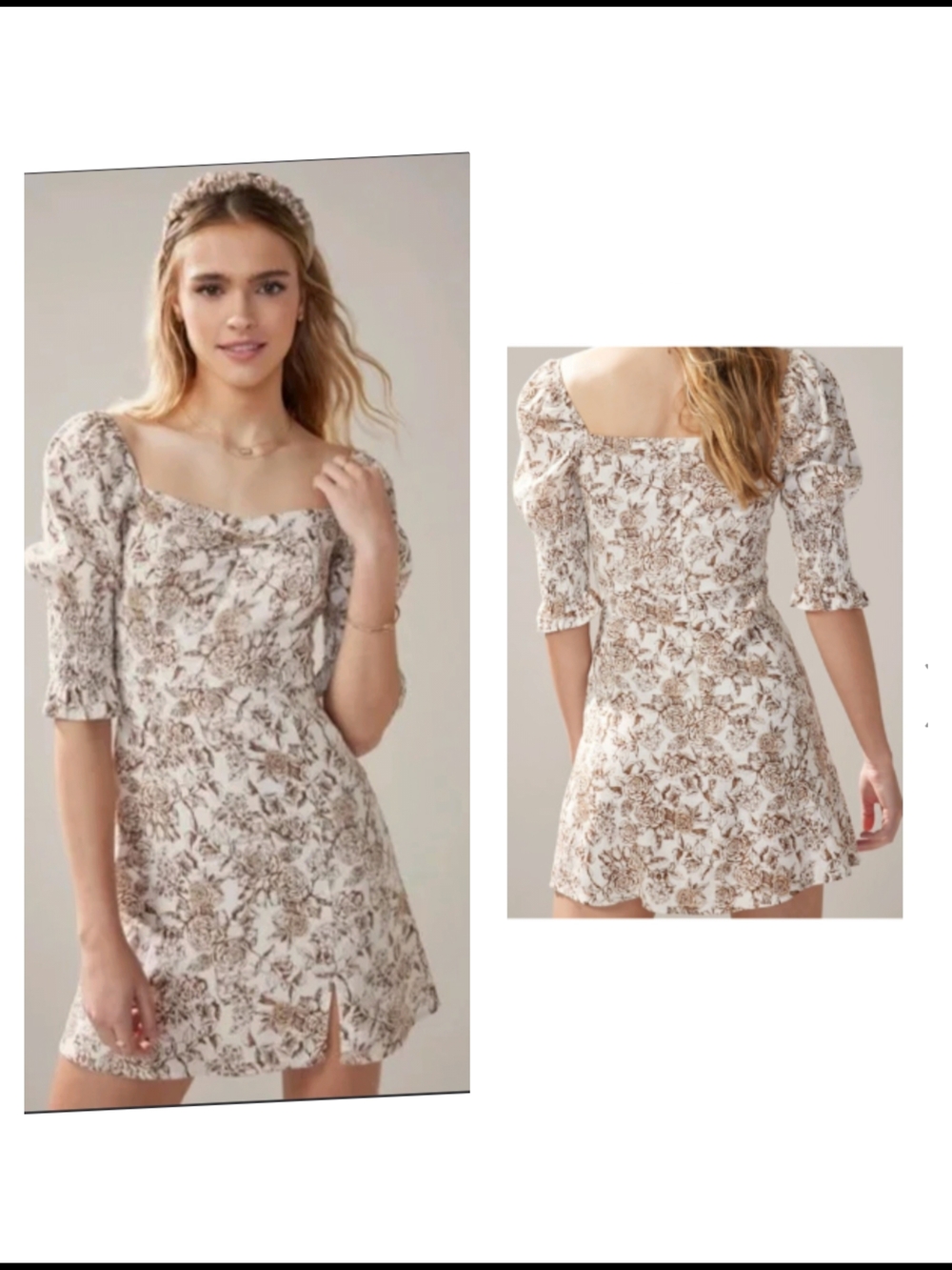 Altar'd State Cream Mini Dress with Brown Floral Print